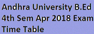 Andhra University B.Ed 4th Sem Apr 2018 Exam Time Table