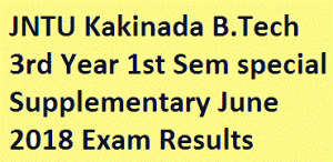 JNTU Kakinada B.Tech 3rd Year 1st Sem special Supplementary June 2018 Exam Results