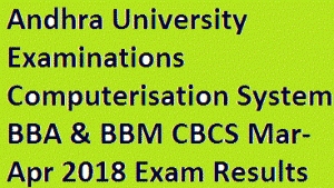 Andhra University Examinations Computerisation System BBA & BBM CBCS Mar-Apr 2018 Exam Results