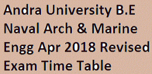 Andra University B.E Naval Arch & Marine Engg Apr 2018 Revised Exam Time Table