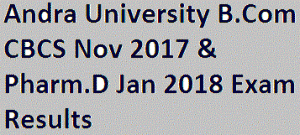 Andra University B.Com CBCS Nov 2017 & Pharm.D Jan 2018 Exam Results