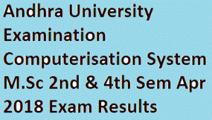 Andhra University Examination Computerisation System M.Sc 2nd & 4th Sem Apr 2018 Exam Results