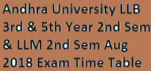 Andhra University LLB 3rd & 5th Year 2nd Sem & LLM 2nd Sem Aug 2018 Exam Time Table