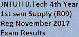 JNTUH B.Tech 4th Year 1st sem Supply (R09) Reg November 2017 Exam Results