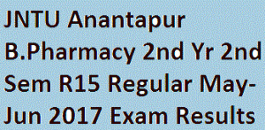 JNTU Anantapur B.Pharmacy 2nd Yr 2nd Sem R15 Regular May-Jun 2017 Exam Results