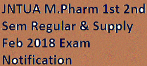 JNTUA M.Pharm 1st 2nd Sem Regular & Supply Feb 2018 Exam Notification