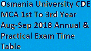 Osmania University CDE MCA 1st To 3rd Year Aug-Sep 2018 Annual & Practical Exam Time Table