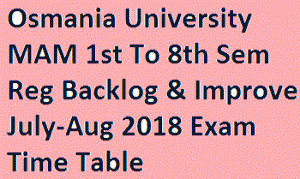 Osmania University MAM 1st To 8th Sem Reg Backlog & Improve July-Aug 2018 Exam Time Table