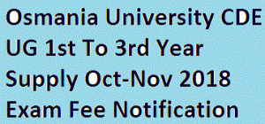 Osmania University CDE UG 1st To 3rd Year Supply Oct-Nov 2018 Exam Fee Notification