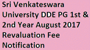 Sri Venkateswara University DDE PG 1st & 2nd Year August 2017 Revaluation Fee Notification