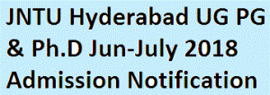 JNTU Hyderabad UG PG & Ph.D Jun-July 2018 Admission Notification