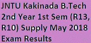 JNTU Kakinada B.Tech 2nd Year 1st Sem (R13, R10) Supply May 2018 Exam Results
