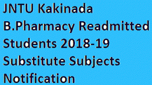 JNTU Kakinada B.Pharmacy Readmitted Students 2018-19 Substitute Subjects Notification