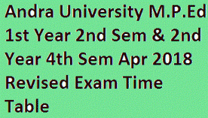 Andra University M.P.Ed 1st Year 2nd Sem & 2nd Year 4th Sem Apr 2018 Revised Exam Time Table
