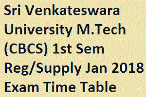Sri Venkateswara University M.Tech (CBCS) 1st Sem Reg/Supply Jan 2018 Exam Time Table