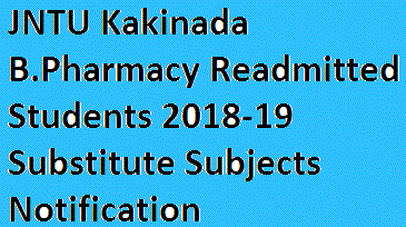 JNTU Kakinada B.Pharmacy Readmitted Students 2018-19 Substitute Subjects Notification