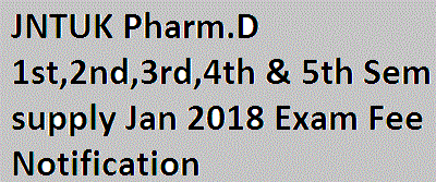 JNTUK Pharm.D 1st,2nd,3rd,4th & 5th Sem supply Jan 2018 Exam Fee Notification