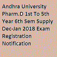 Andhra University Pharm.D 1st To 5th Year 6th Sem Supply Dec-Jan 2018 Exam Registration Notification