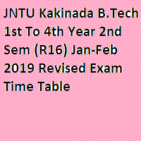 JNTU Kakinada B.Tech 1st To 4th Year 2nd Sem (R16) Jan-Feb 2019 Revised Exam Time Table