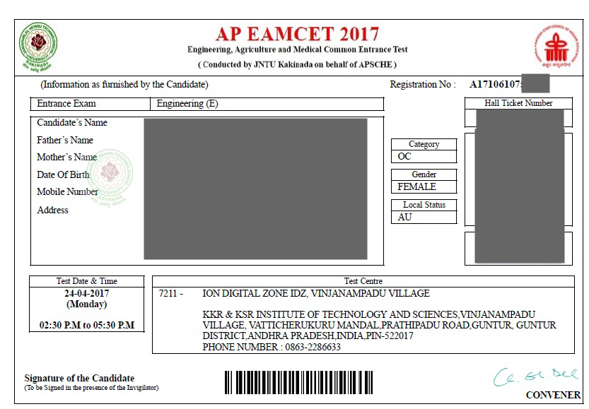 AP EAMCET Hall Ticket 2020