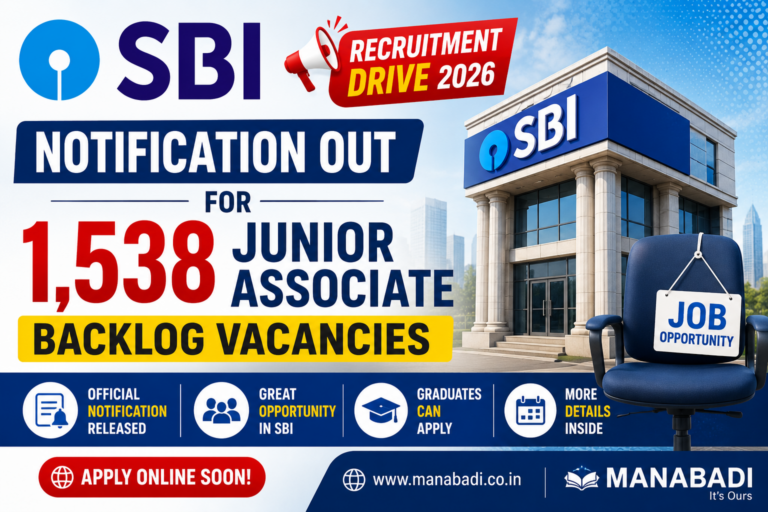 SBI Recruitment Drive 2026:  Notification Out for 1,538 Junior Associate Backlog Vacancies at Manabadi